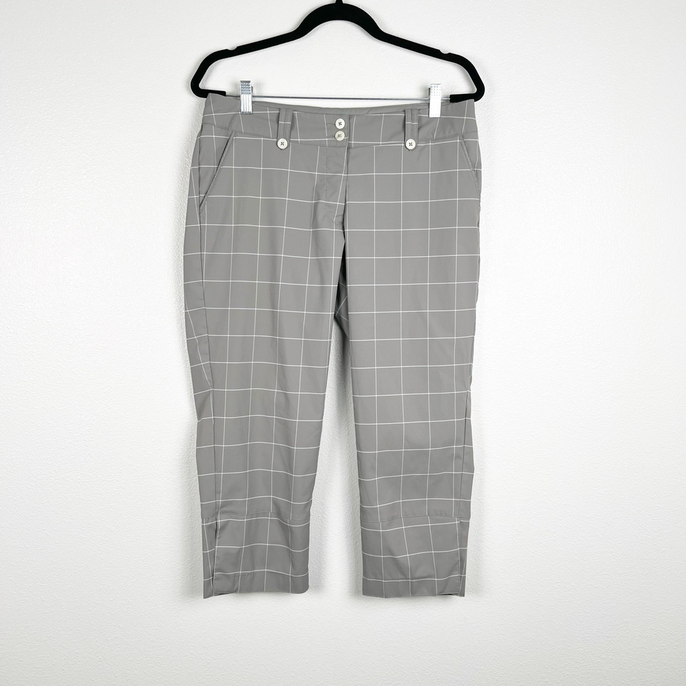 Nike Golf Womens Crop Pants Check Print Gray‎ Sz 8